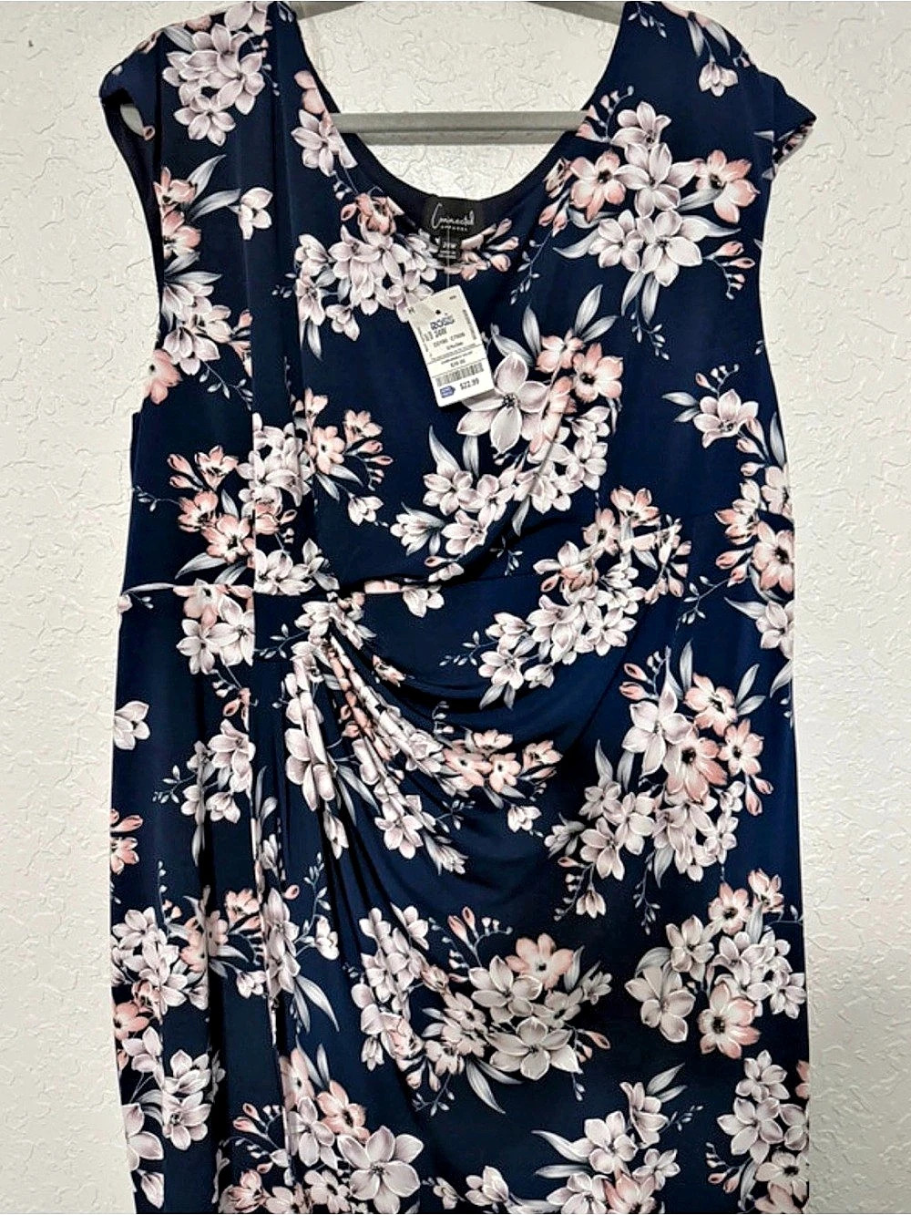 Connected Apparel Floral Cowl Neck Cap Sleeve Midi Dress Blue & Pink